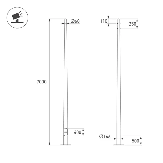 Фото #2 товара Опора фланцевая OXOR-OK-D60-L7000 (BK) (Arlight, Сталь)