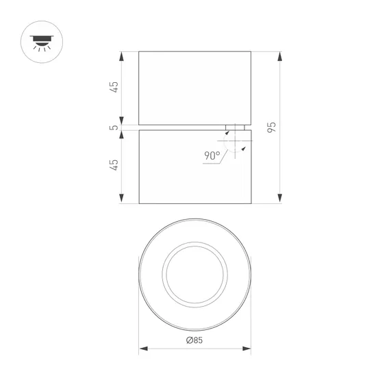 Фото #2 товара Светильник SP-POINT-SURFACE-R85-12W Warm3200-MIX (BK, 36 deg, 230V) (Arlight, IP20 Металл, 5 лет)