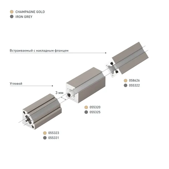 Фото #5 товара Профиль с экраном SL-MINI-3-H10-F12-2000 CHAMPAGNE GOLD (Arlight, Алюминий+пластик)