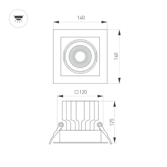 Фото #2 товара Светильник MS-VORTEX-BUILT-S140x140-30W Warm3000 (BK-BK, 50 deg, 230V) (Arlight, IP20 Металл, 5 лет)