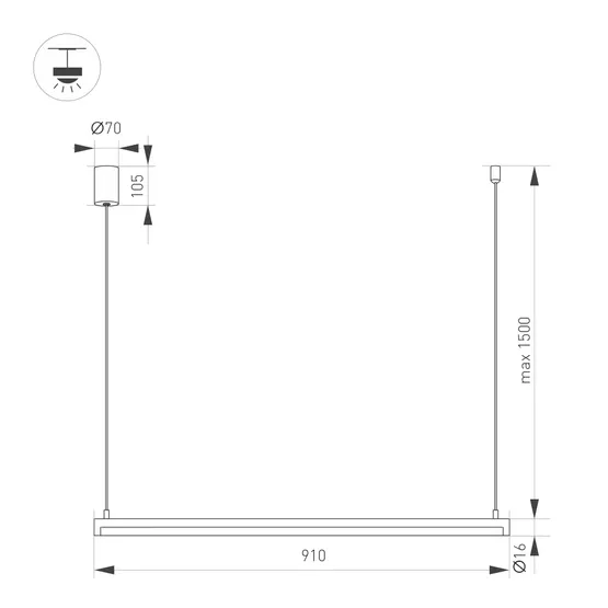 Фото #2 товара Светильник SP-UMBRA-HANG-H-L900-15W Warm3000 (GD, 120 deg, 230V) (Arlight, IP20 Металл, 3 года)