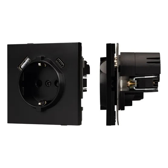 Фото #1 товара Механизм розетки с USB зарядкой SCT-TENDO-MUAC-PL-BK (230V, 16A) (Arlight, -)