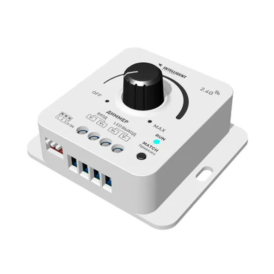 Фото товара INTELLIGENT ARLIGHT Диммер SMART-PWM-101-32-DIM-SUF (12-48V, 1x8A, 2.4G) (IARL, IP20 Пластик, 5 лет)
