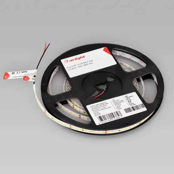 Фото #4 товара Светодиодная лента RT-A160-8mm 24V Warm3500 (12 W/m, IP20, 2835, 5m) (Arlight, высок.эфф.150 лм/Вт)